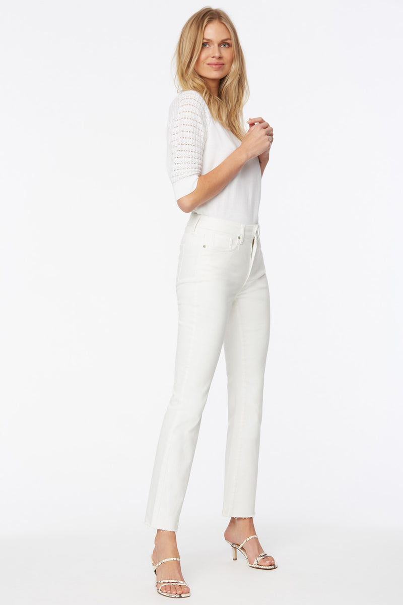 Slim Bootcut Ankle Jeans In Petite In Cool Embrace Denim With Frayed Hems Optic White White NYDJ