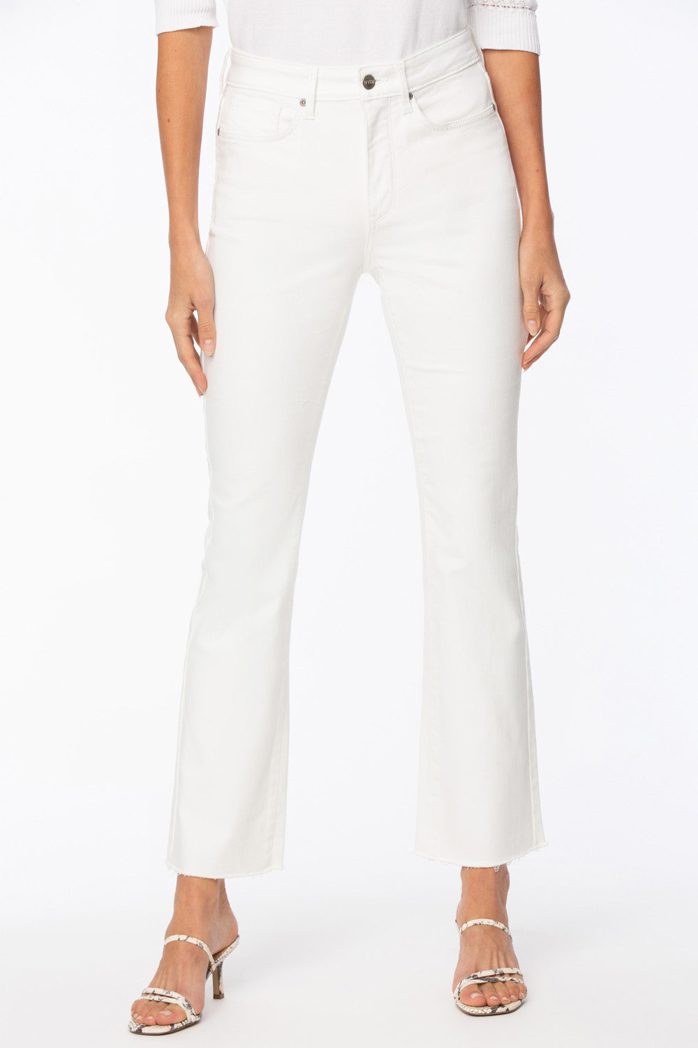 NYDJ Slim Bootcut Ankle Jeans In Petite In Cool Embrace® Denim With Frayed Hems - Optic White