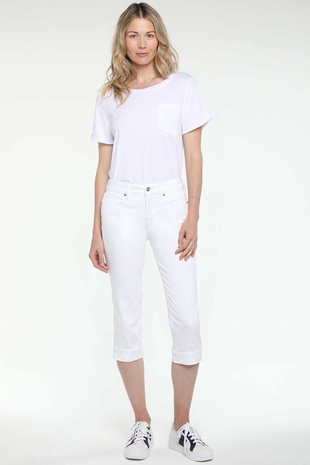 NYDJ Marilyn Straight Crop Jeans In Petite In Cool Embrace® Denim With Cuffs - Optic White