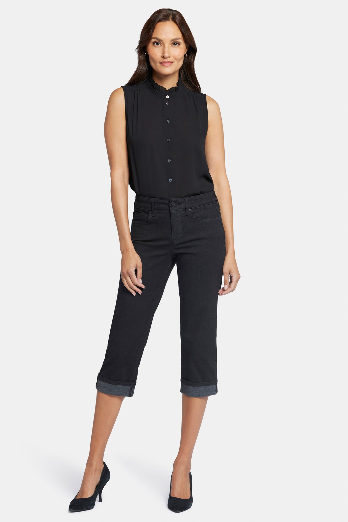NYDJ Marilyn Straight Crop Jeans In Petite In Cool Embrace® Denim With Cuffs - Black