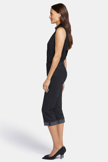 NYDJ Marilyn Straight Crop Jeans In Petite In Cool Embrace® Denim With Cuffs - Black