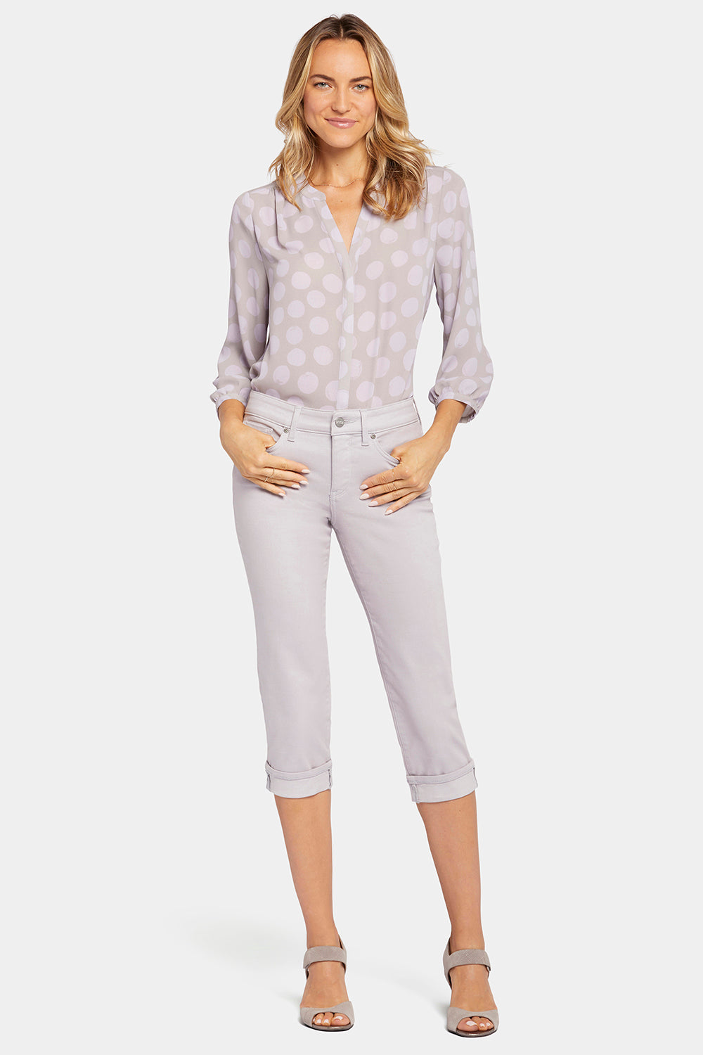 NYDJ Marilyn Straight Crop Jeans In Petite In Cool Embrace® Denim With Cuffs - Pearl Grey