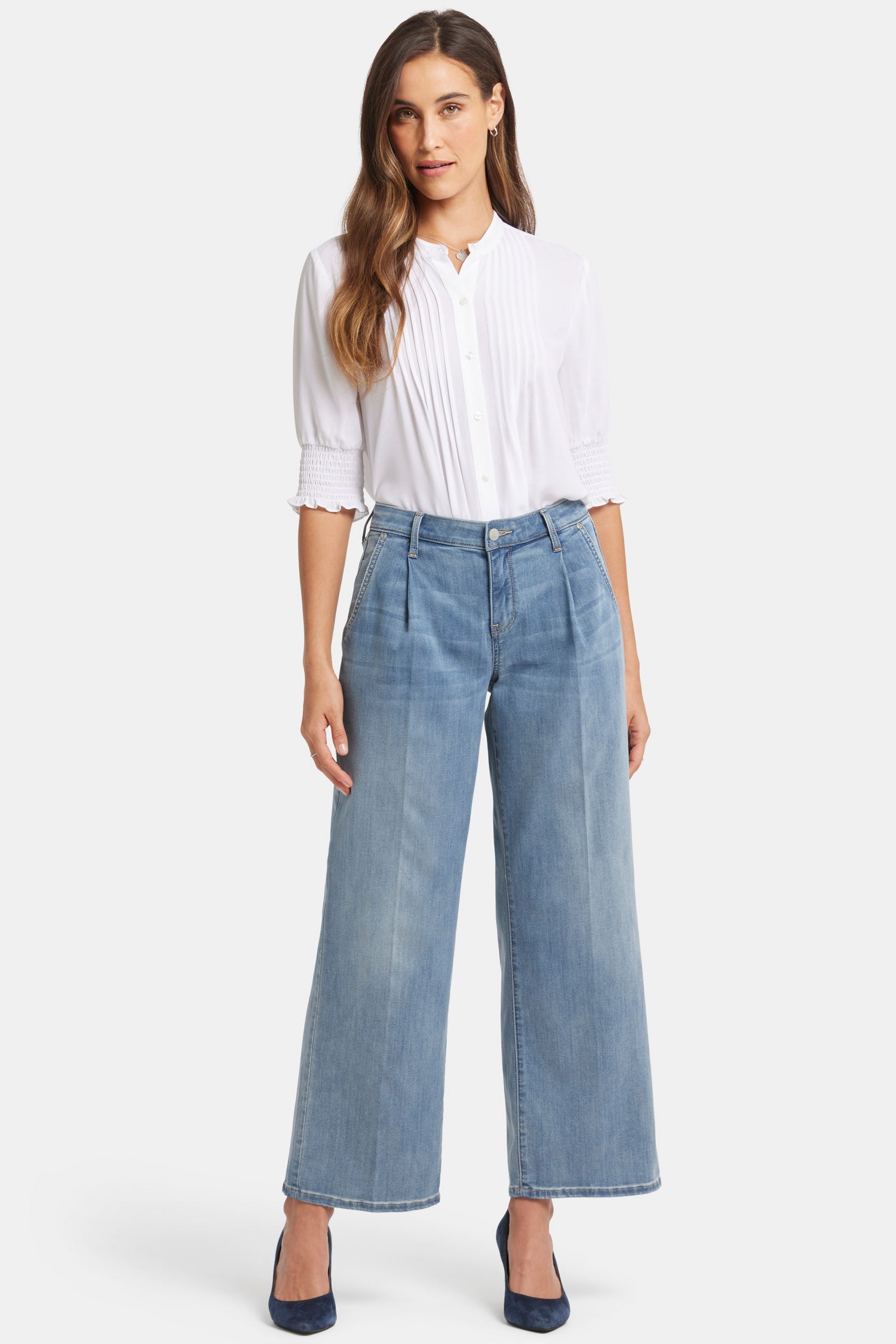 Teresa Wide Leg Ankle Jeans In Petite With Pleats - Indigo Stream Blue ...