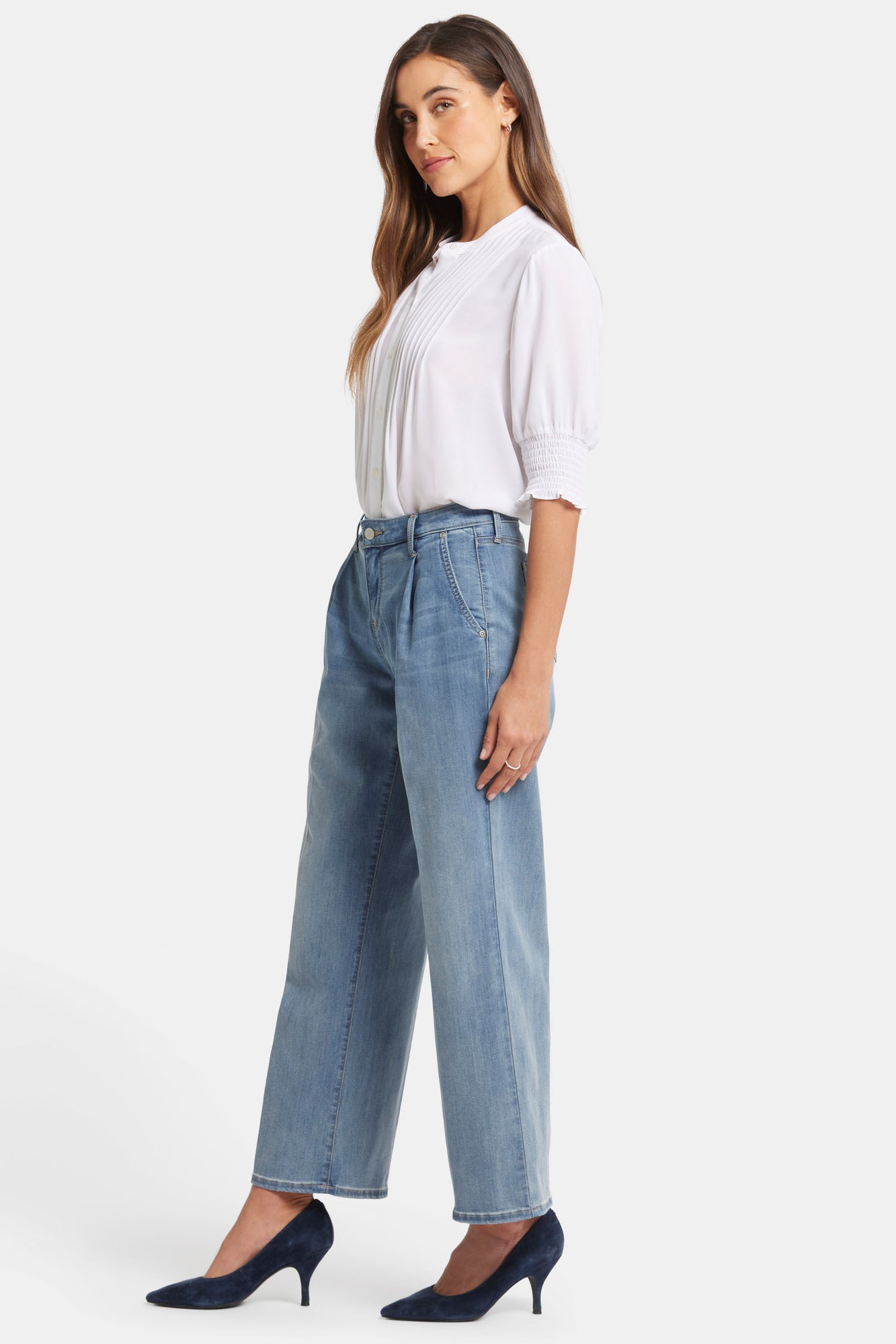 NYDJ Teresa Wide Leg Ankle Jeans In Petite With Pleats - Indigo Stream