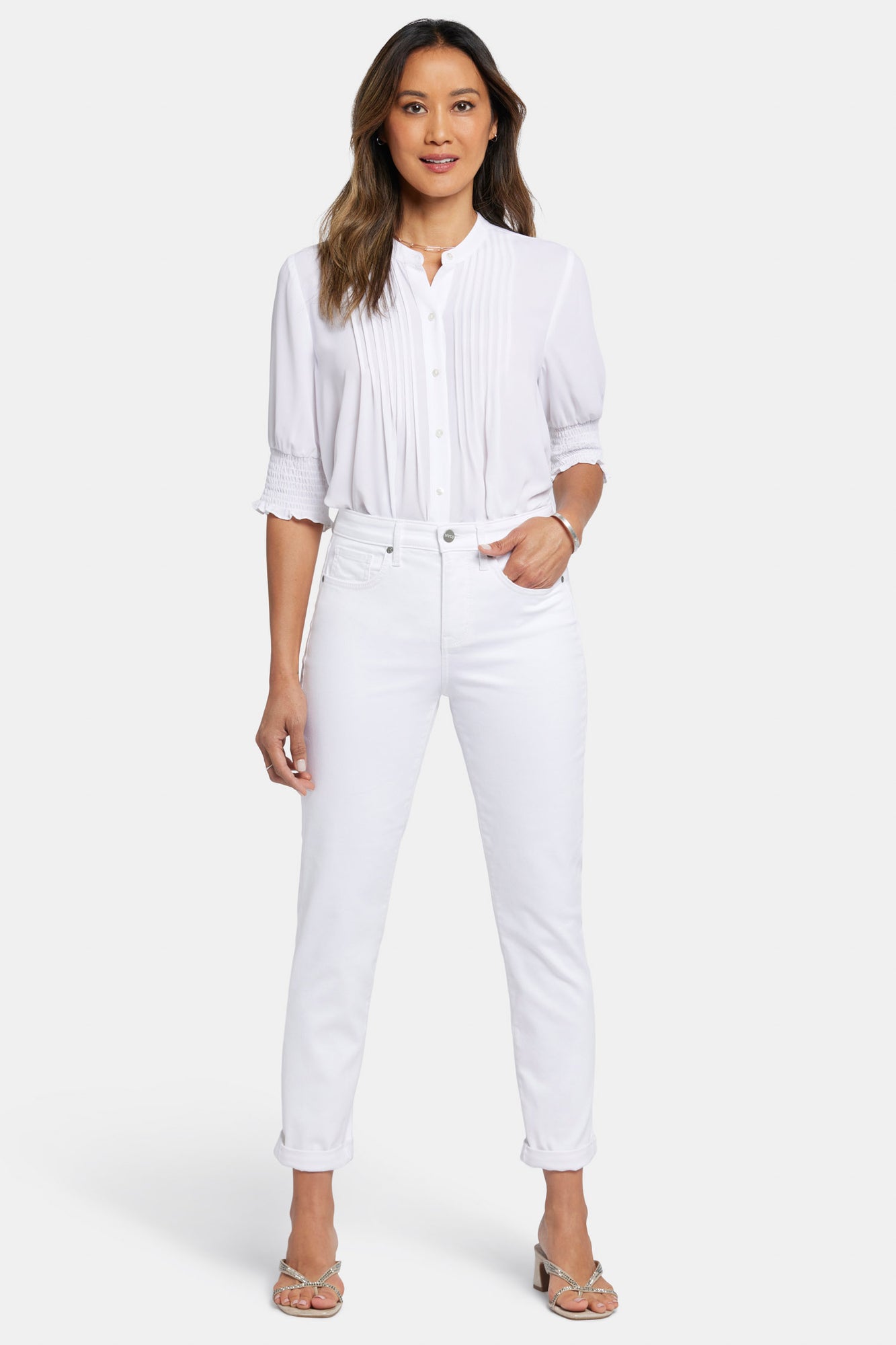 NYDJ Margot Girlfriend Jeans In Petite With Roll Cuffs - Optic White