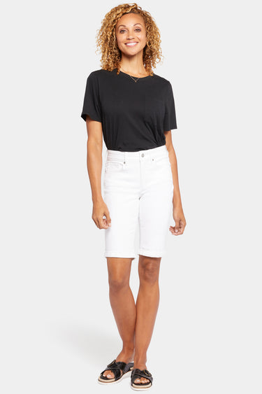 NYDJ Briella 10 Inch Denim Shorts In Petite With Roll Cuffs - Optic White