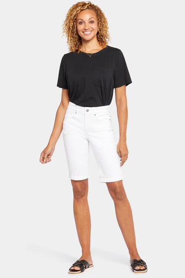 NYDJ Briella 10 Inch Denim Shorts In Petite With Roll Cuffs - Optic White