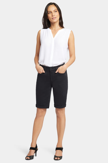 NYDJ Briella 10 Inch Denim Shorts In Petite With Roll Cuffs - Black