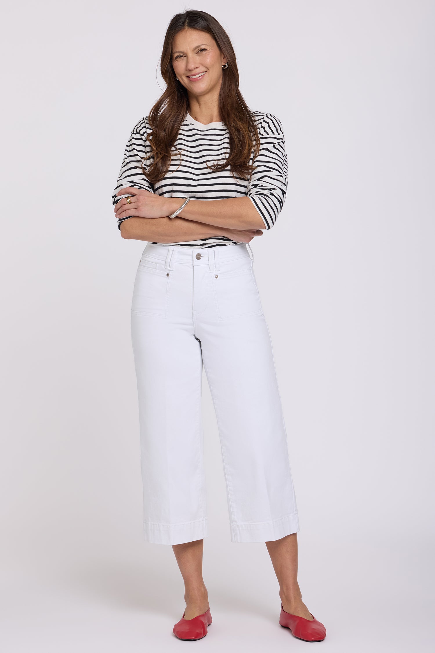 NYDJ Brigitte Wide Leg Capri Jeans In Petite With High Rise And Front Patch Pockets - Optic White