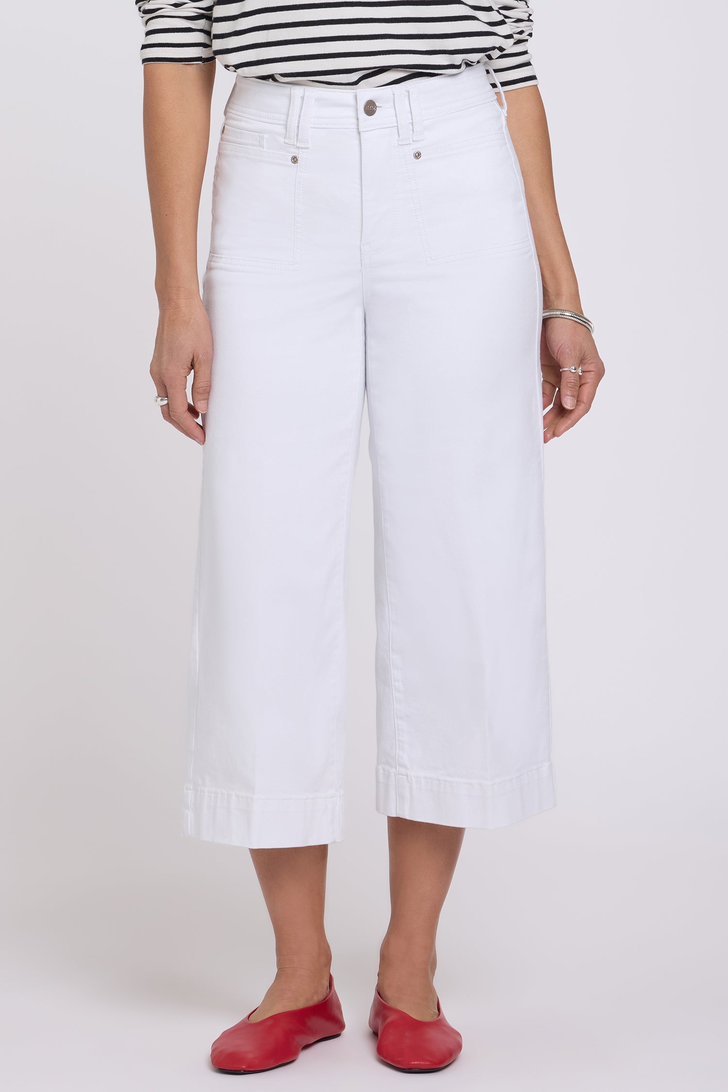 NYDJ Brigitte Wide Leg Capri Jeans In Petite With High Rise And Front Patch Pockets - Optic White
