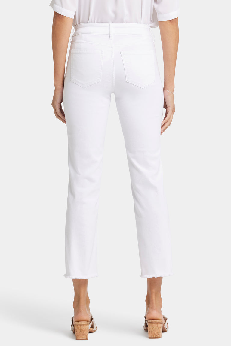 NYDJ Marilyn Straight Ankle Jeans In Petite With Frayed Hems - Optic White