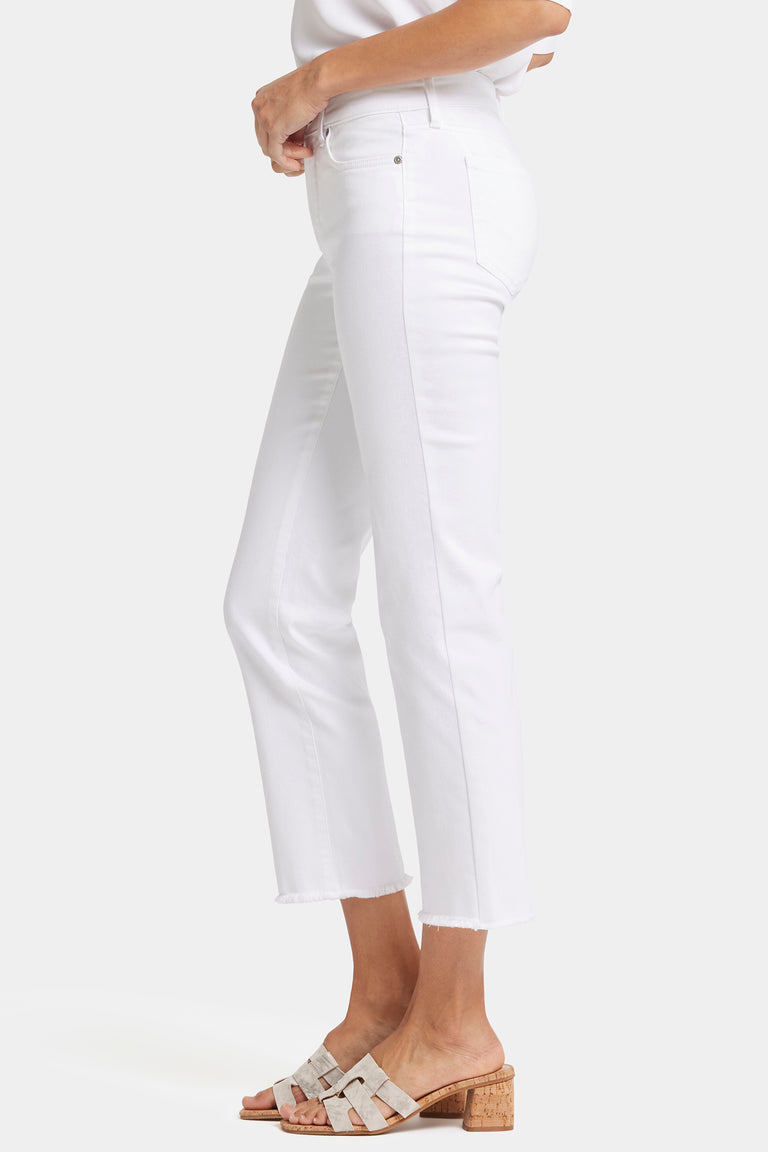 NYDJ Marilyn Straight Ankle Jeans In Petite With Frayed Hems - Optic White
