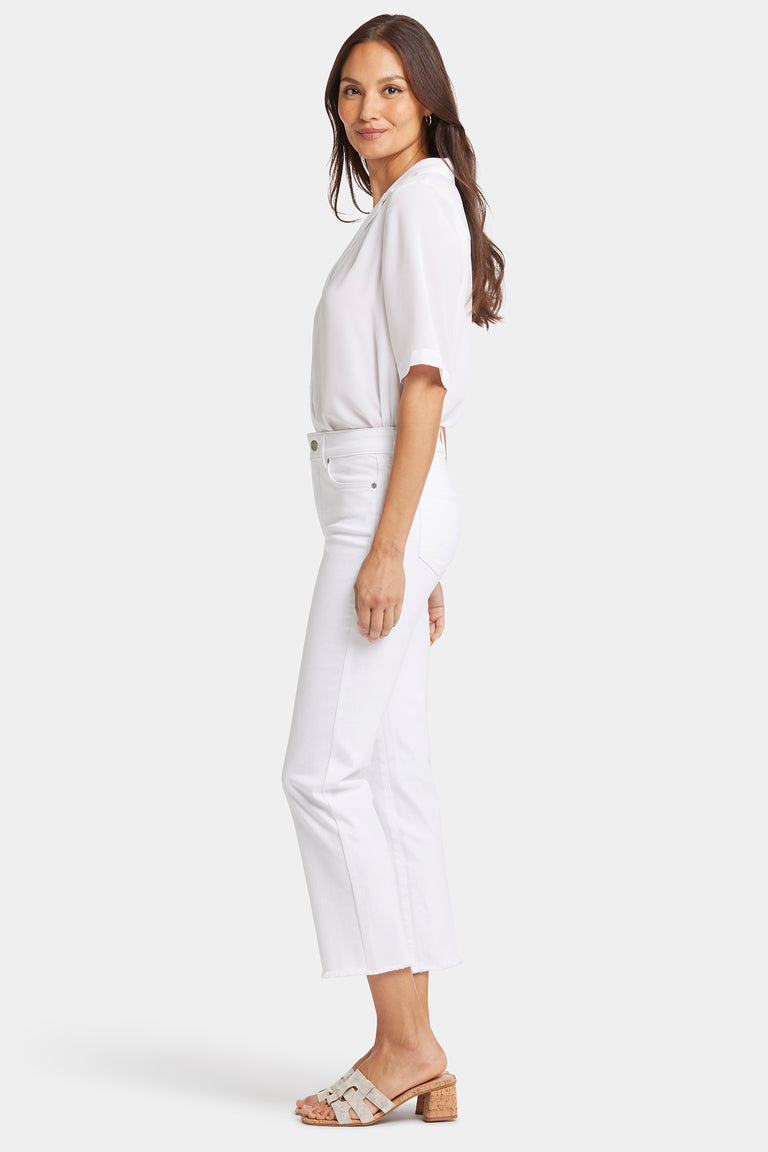 NYDJ Marilyn Straight Ankle Jeans In Petite With Frayed Hems - Optic White