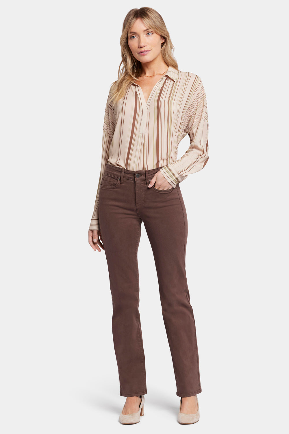 NYDJ Marilyn Straight Jeans In Petite  - Coffee Bean