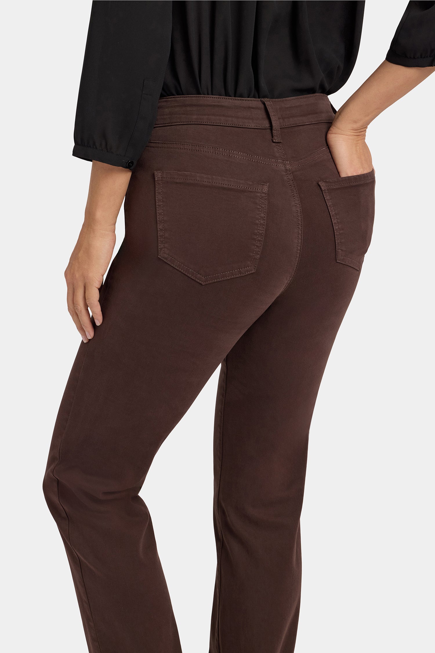 NYDJ Marilyn Straight Jeans In Petite With High Rise And 28" Inseam - Bitter Chocolate