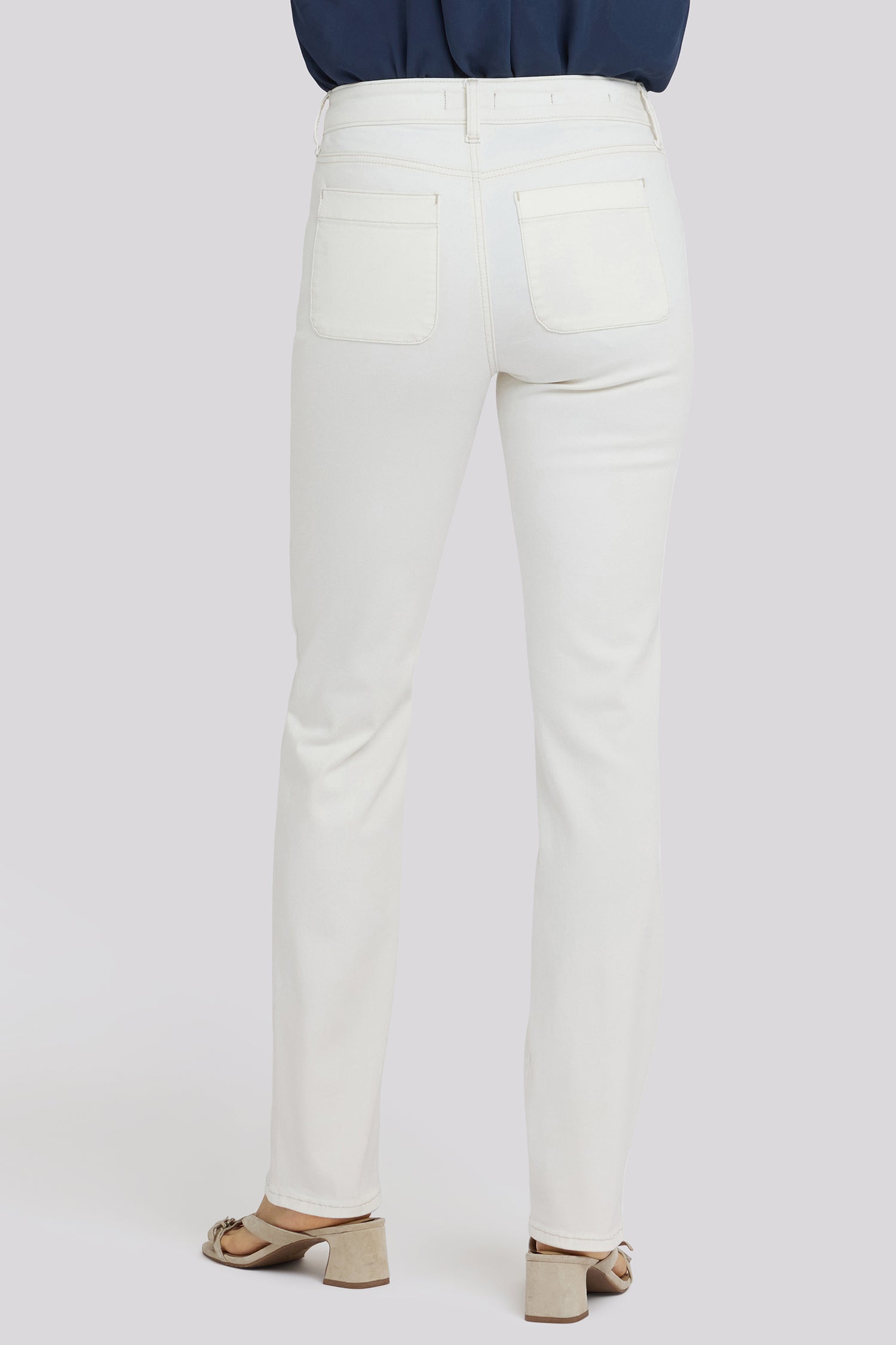 NYDJ Marilyn Straight Jeans In Petite With Front Button Patch Pockets - Vintage White