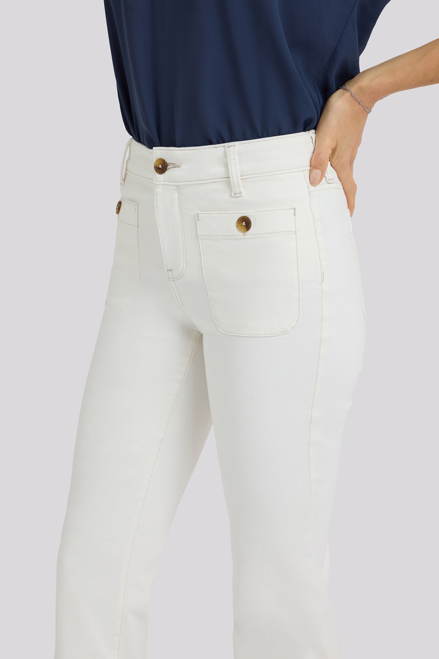 NYDJ Marilyn Straight Jeans In Petite With Front Button Patch Pockets - Vintage White