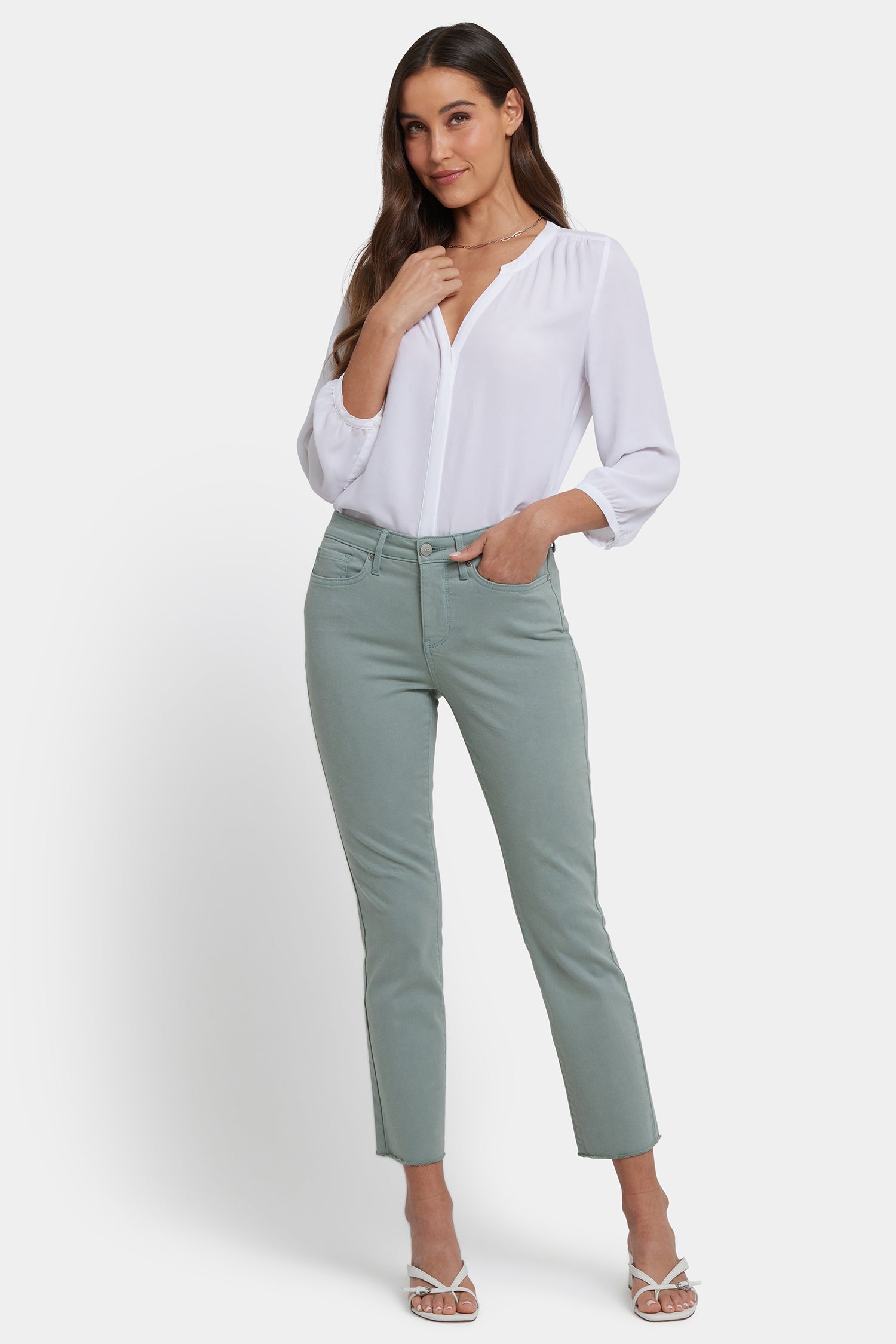 NYDJ Sheri Slim Ankle Jeans In Petite With Frayed Hems - Mistletoe