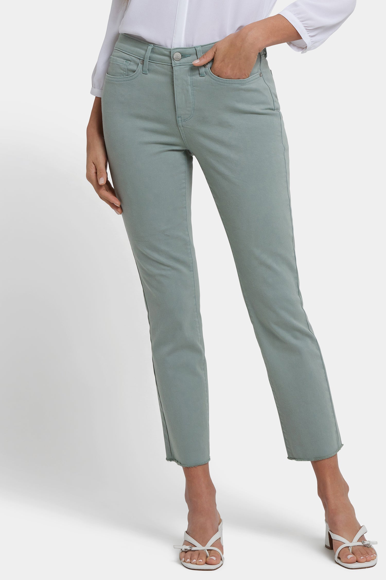 NYDJ Sheri Slim Ankle Jeans In Petite With Frayed Hems - Mistletoe