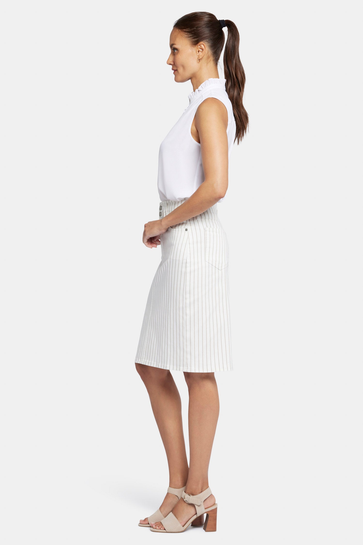 High Waist Skirt In Petite - Beach Cruise Stripe White | NYDJ