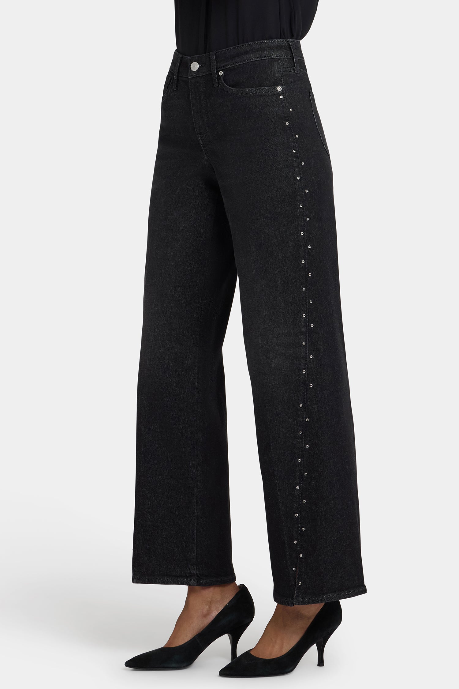 NYDJ Teresa Wide Leg Jeans In Petite With Rhinestones, Front Slits And 29