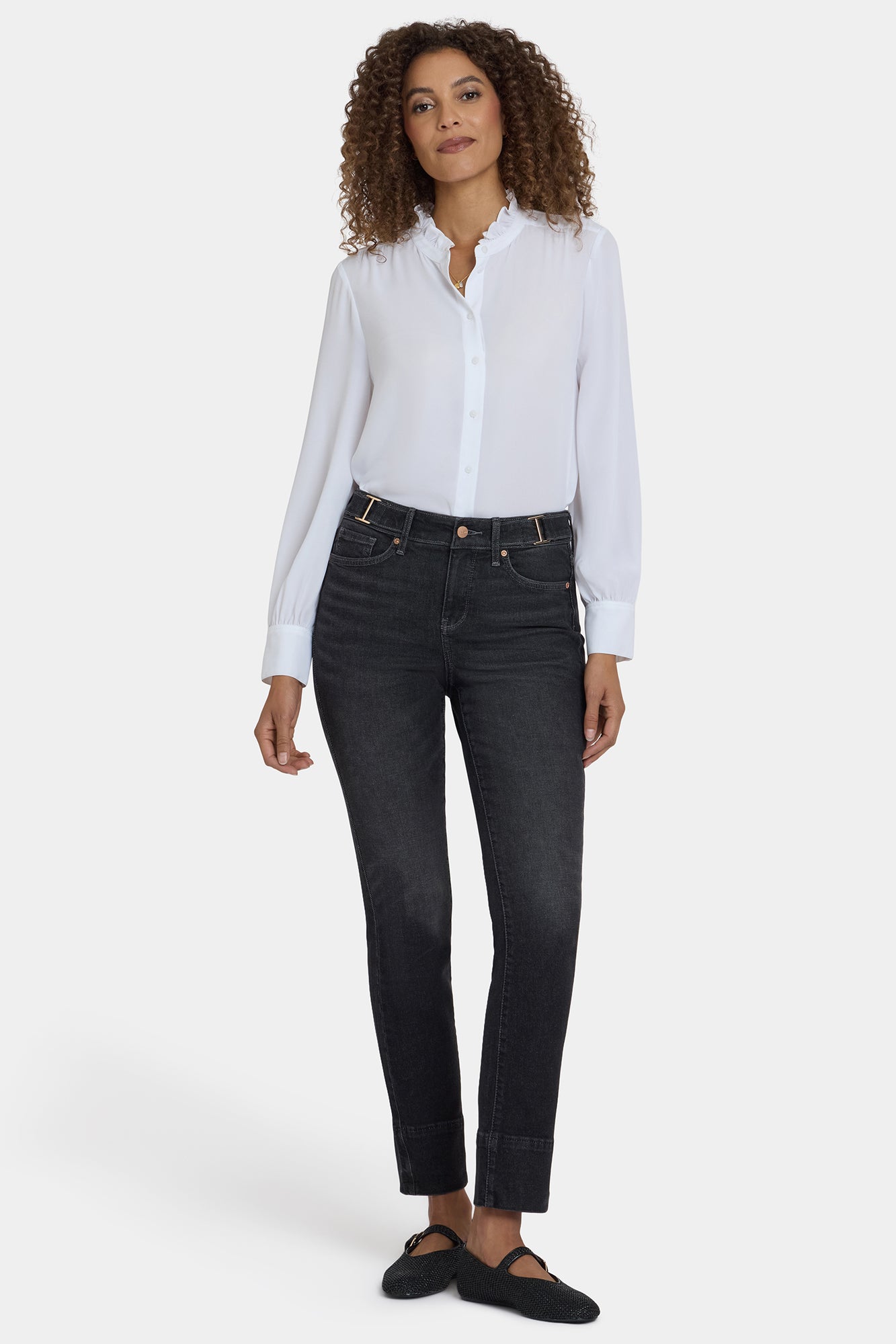 NYDJ Sheri Slim Jeans In Petite With Waistband Buckle Detail - Paris Lights