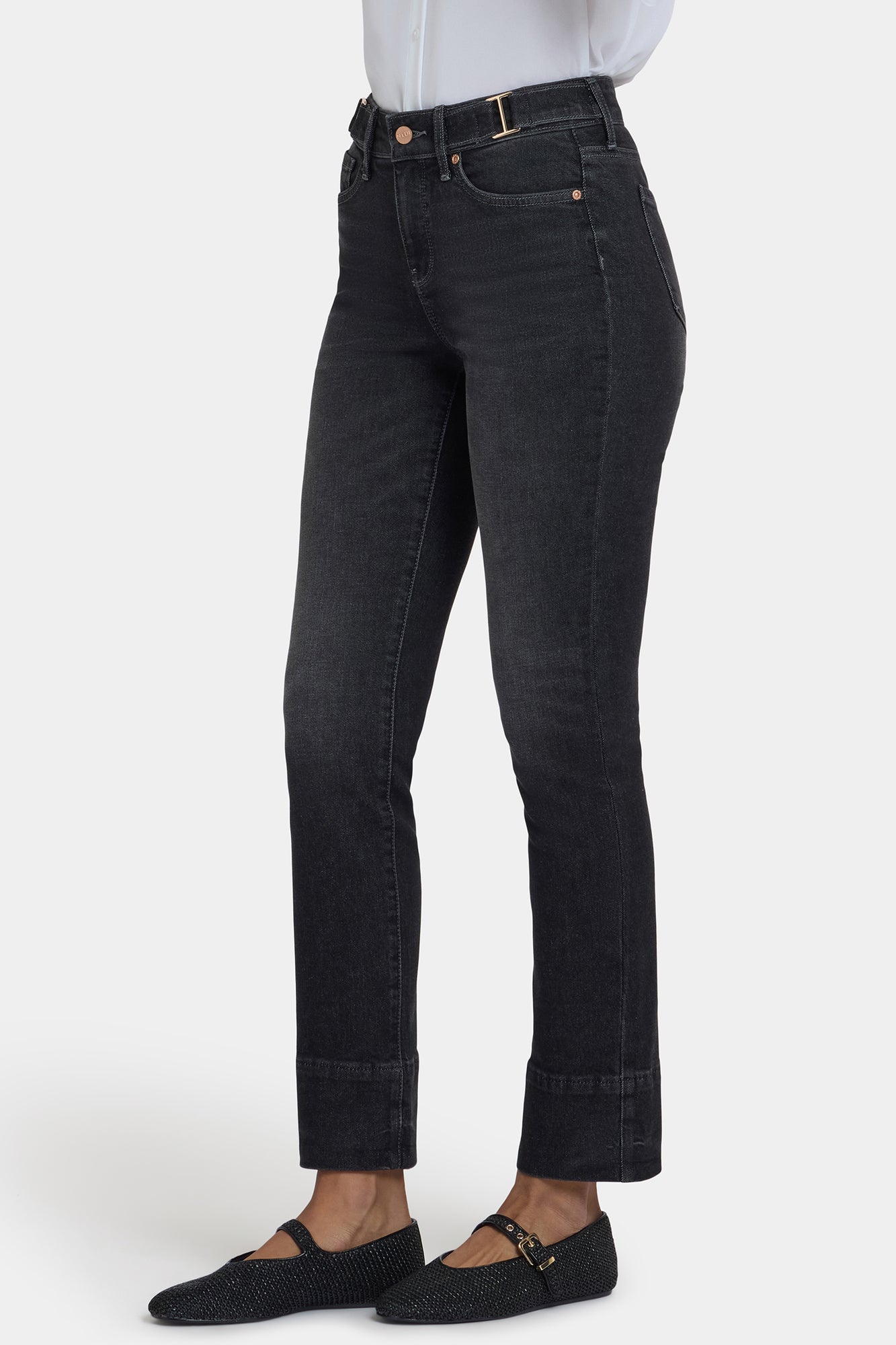 NYDJ Sheri Slim Jeans In Petite With Waistband Buckle Detail - Paris Lights