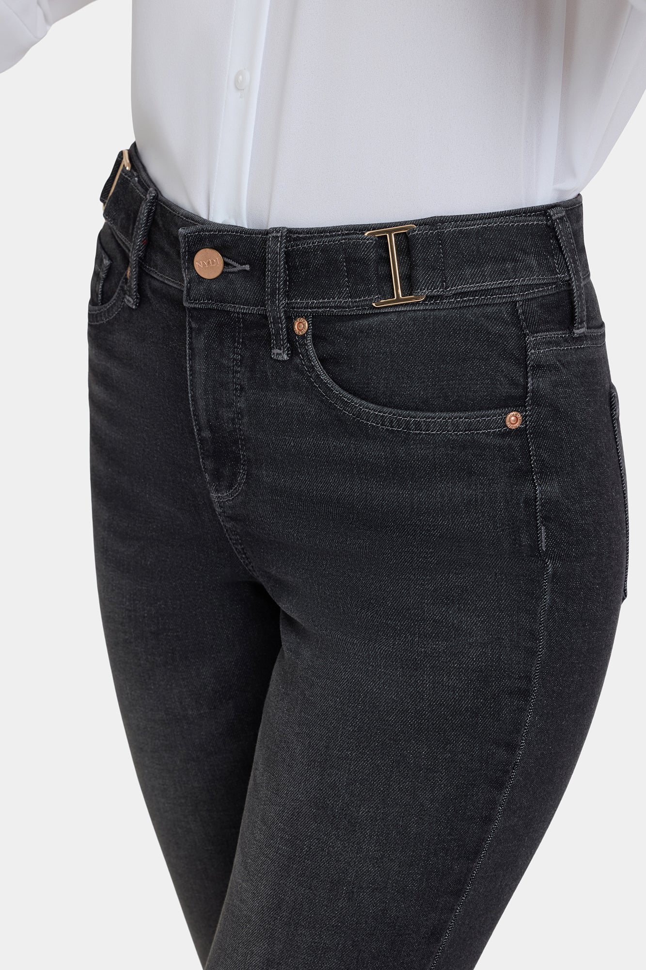 NYDJ Sheri Slim Jeans In Petite With Waistband Buckle Detail - Paris Lights