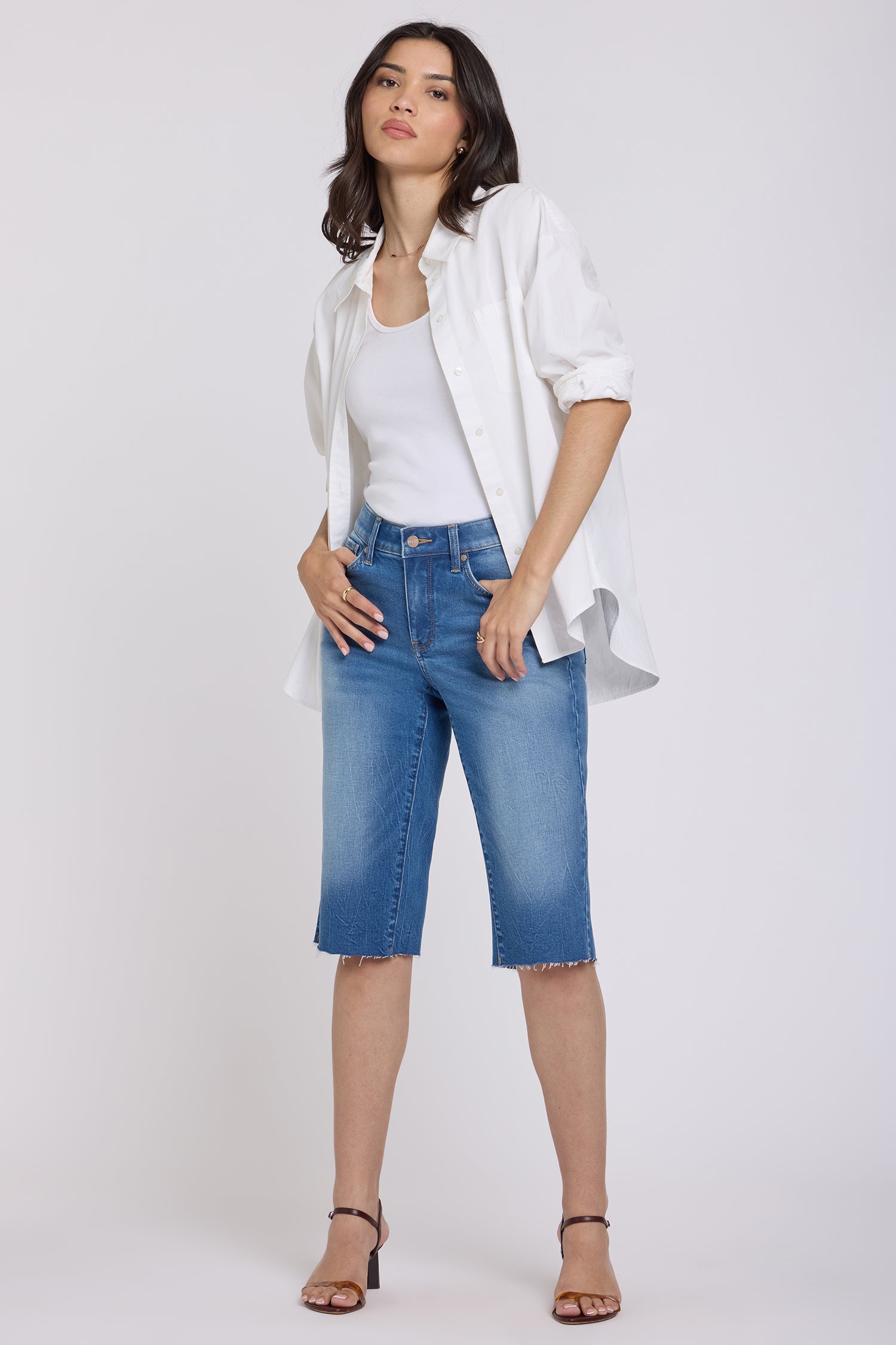 NYDJ Kristie '80s Bermuda Denim Shorts In Petite With Pressed Creases And Raw Hems - Pacifica