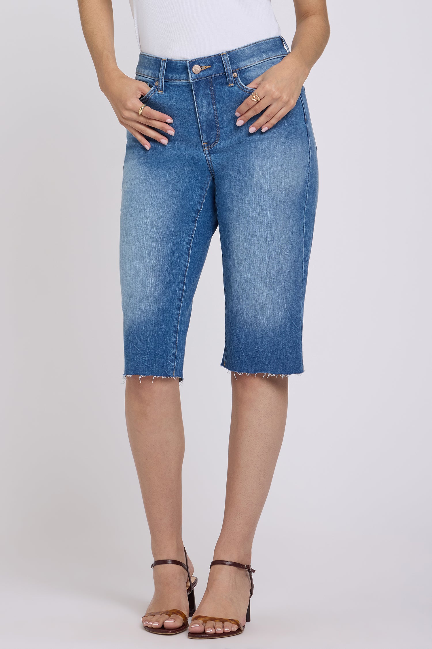 NYDJ Kristie '80s Bermuda Denim Shorts In Petite With Pressed Creases And Raw Hems - Pacifica