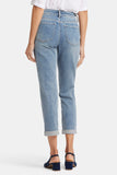 NYDJ Margot Girlfriend Jeans In Petite With Roll Cuffs And Embroidered Patch - Indigo Stream