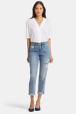 NYDJ Margot Girlfriend Jeans In Petite With Roll Cuffs And Embroidered Patch - Indigo Stream