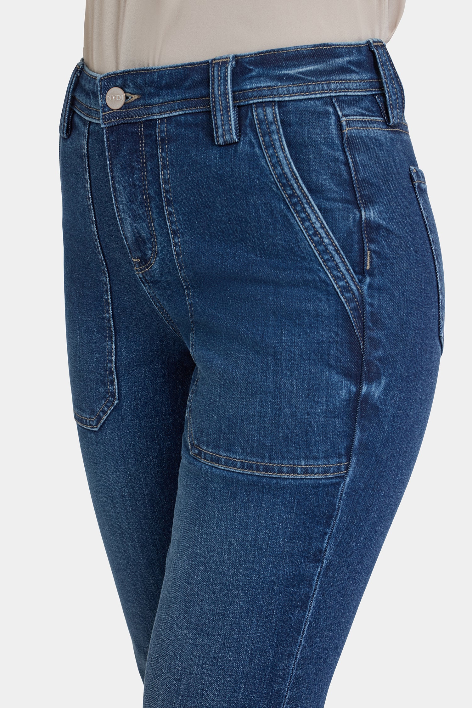 NYDJ Margot Girlfriend Jeans In Petite With Utility Pockets And Roll Cuffs - Vintage Lapis