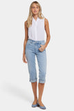 NYDJ Marilyn Straight Crop Jeans In Petite In Leopard Print Denim With Cuffs - Alpine Spirit