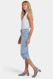 NYDJ Marilyn Straight Crop Jeans In Petite In Leopard Print Denim With Cuffs - Alpine Spirit