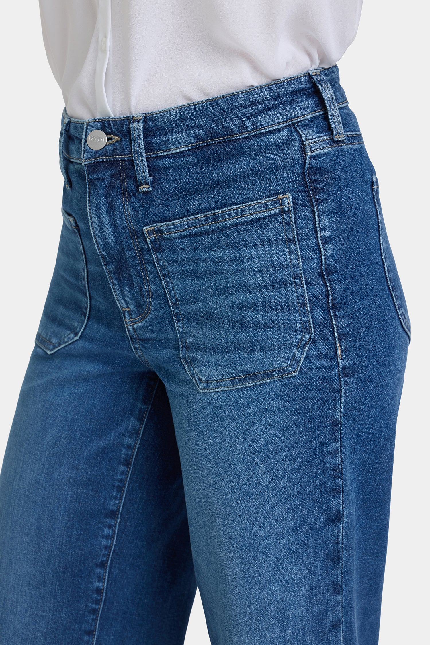 NYDJ Teresa Wide Leg Ankle Jeans In Petite With High Rise And Front Patch Pockets - Opera Blue