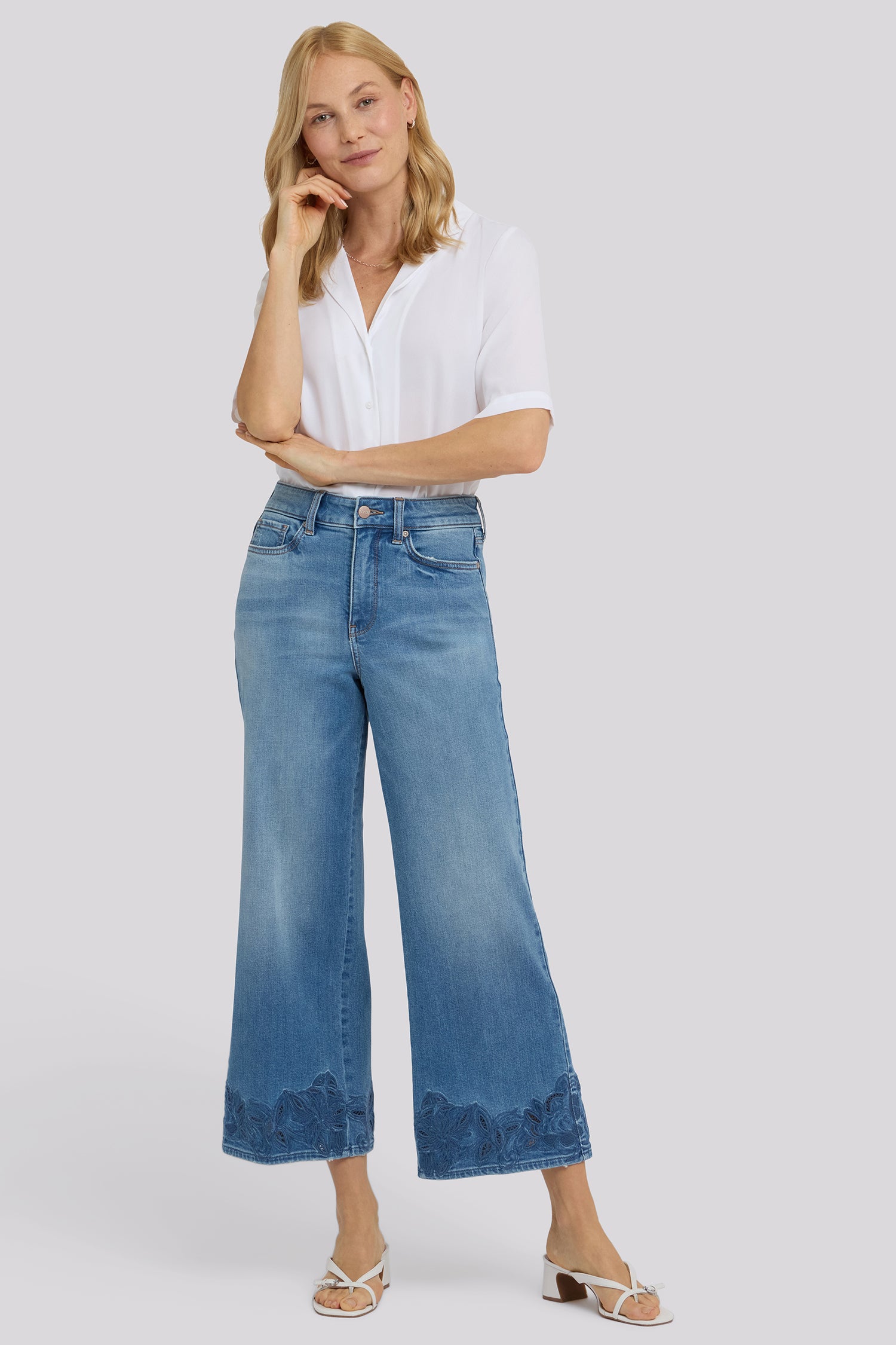 Teresa Wide Leg Ankle Jeans In Petite With High Rise And Crochet