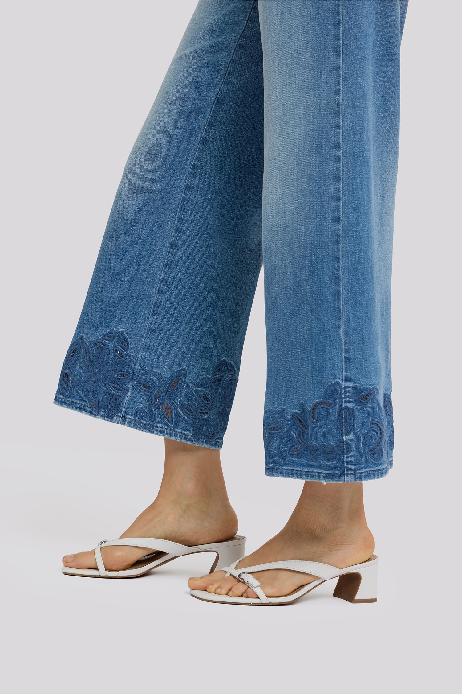 NYDJ Teresa Wide Leg Ankle Jeans In Petite With High Rise And Crochet Hems - Port Sea