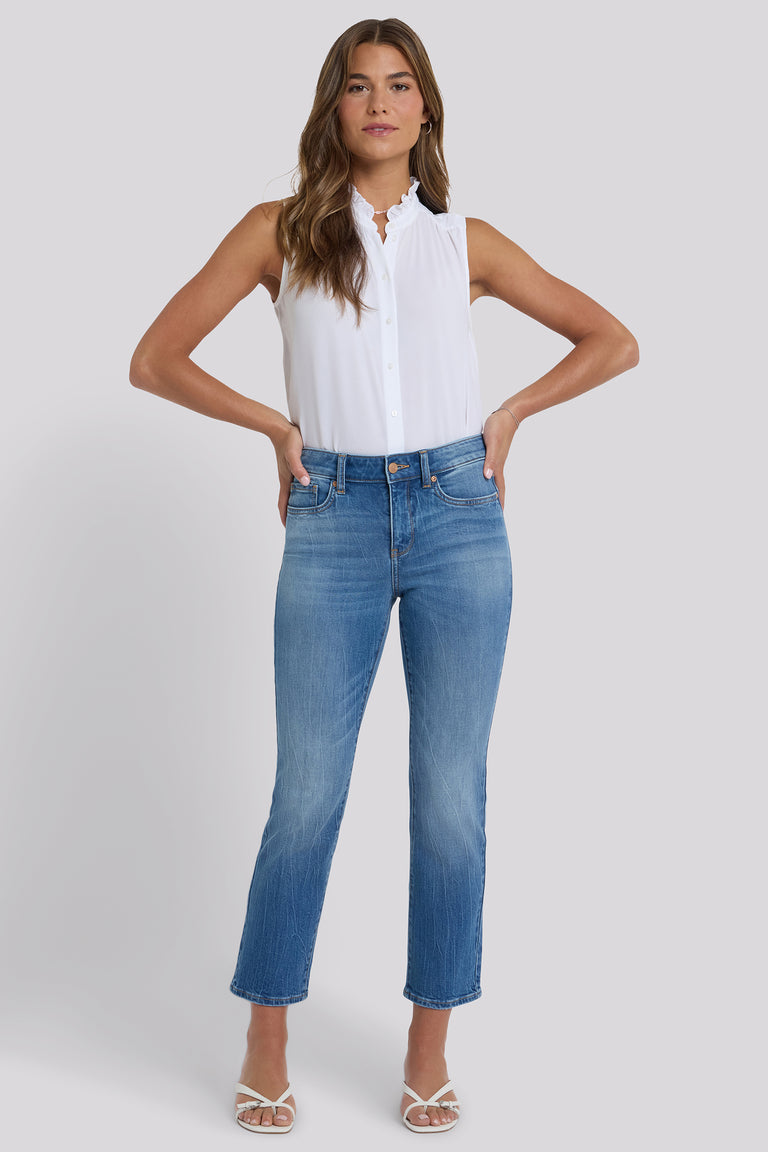NYDJ Marilyn Straight Ankle Jeans In Petite With Floral Pocket Detail - Pacifica