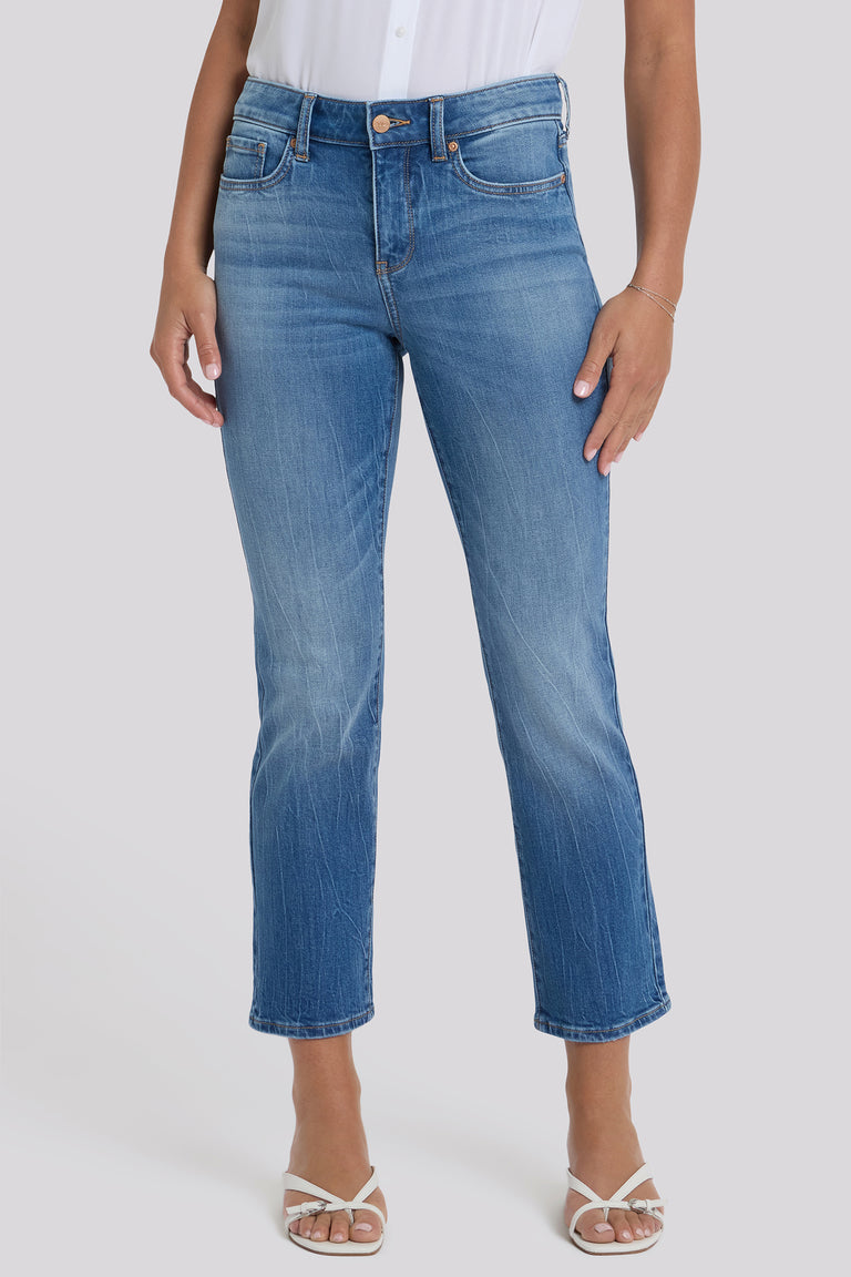 NYDJ Marilyn Straight Ankle Jeans In Petite With Floral Pocket Detail - Pacifica