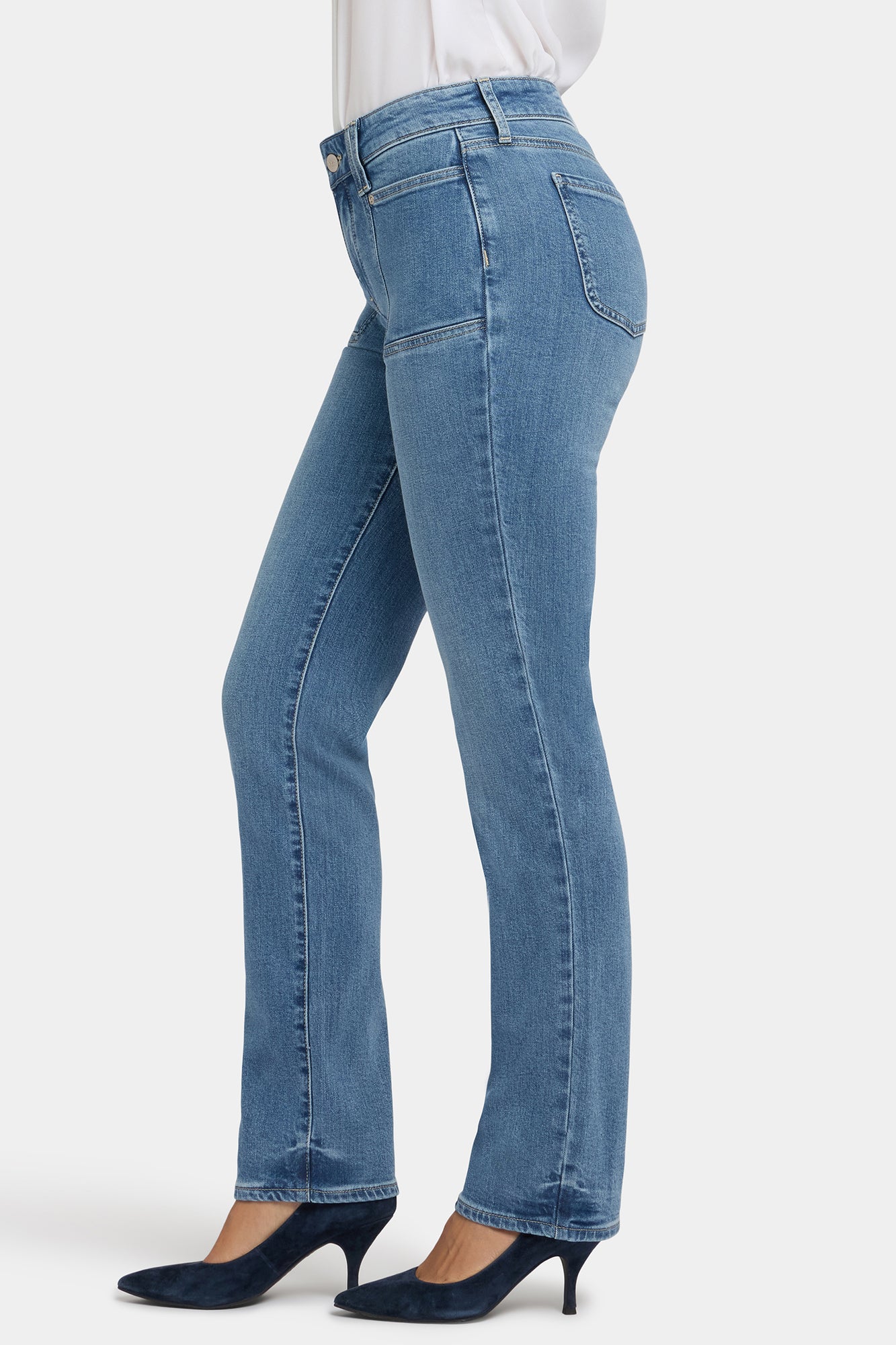 NYDJ Marilyn Straight Jeans In Petite With Front Patch Pockets - Bastille Sea