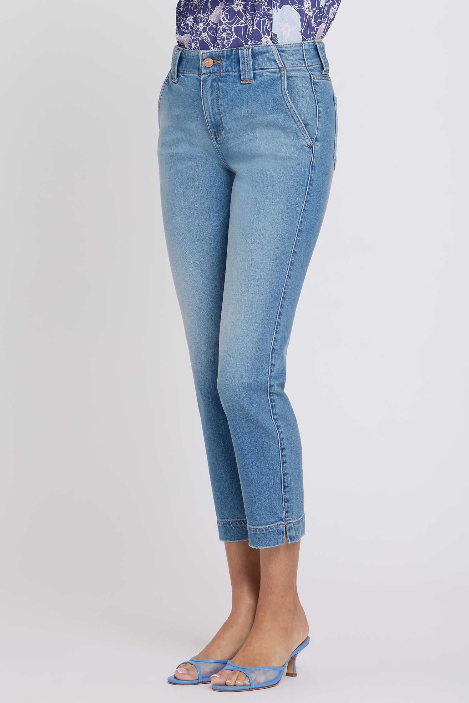 NYDJ Sheri Slim Straight Ankle Jeans In Petite With Side Slits - Port Sea