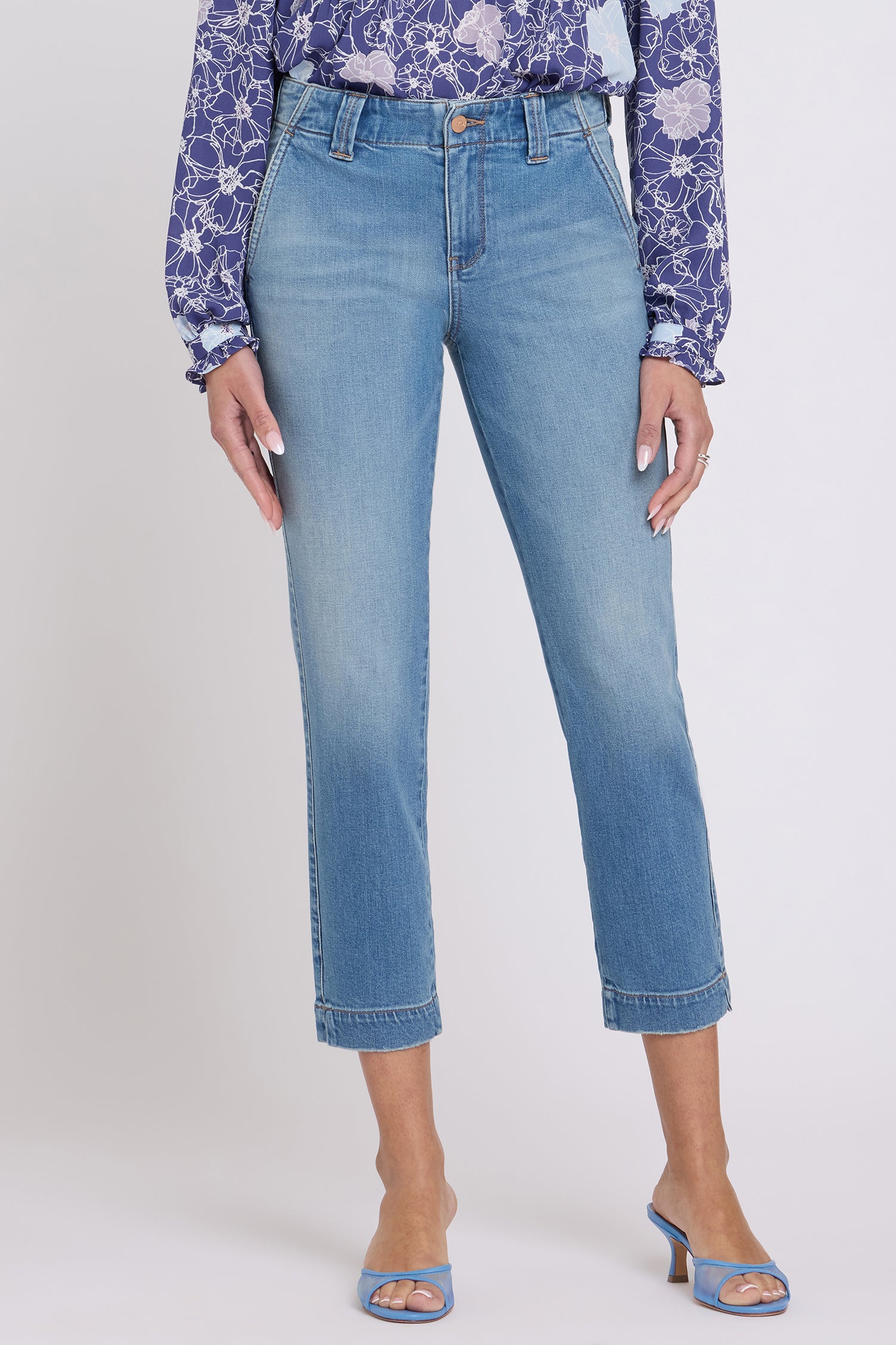NYDJ Sheri Slim Straight Ankle Jeans In Petite With Side Slits - Port Sea