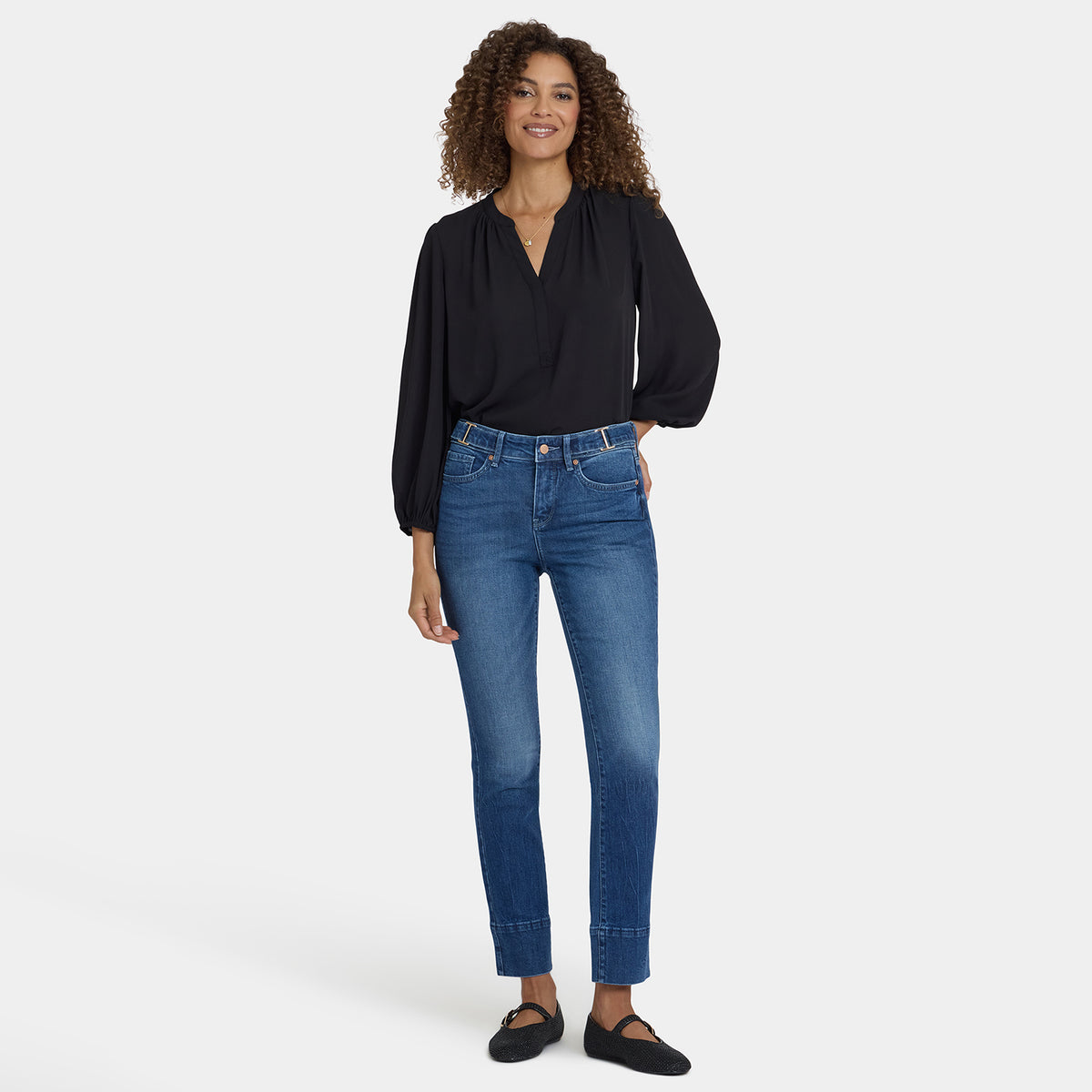Sheri Slim Jeans In Petite With Waistband Buckle Detail - Cool 