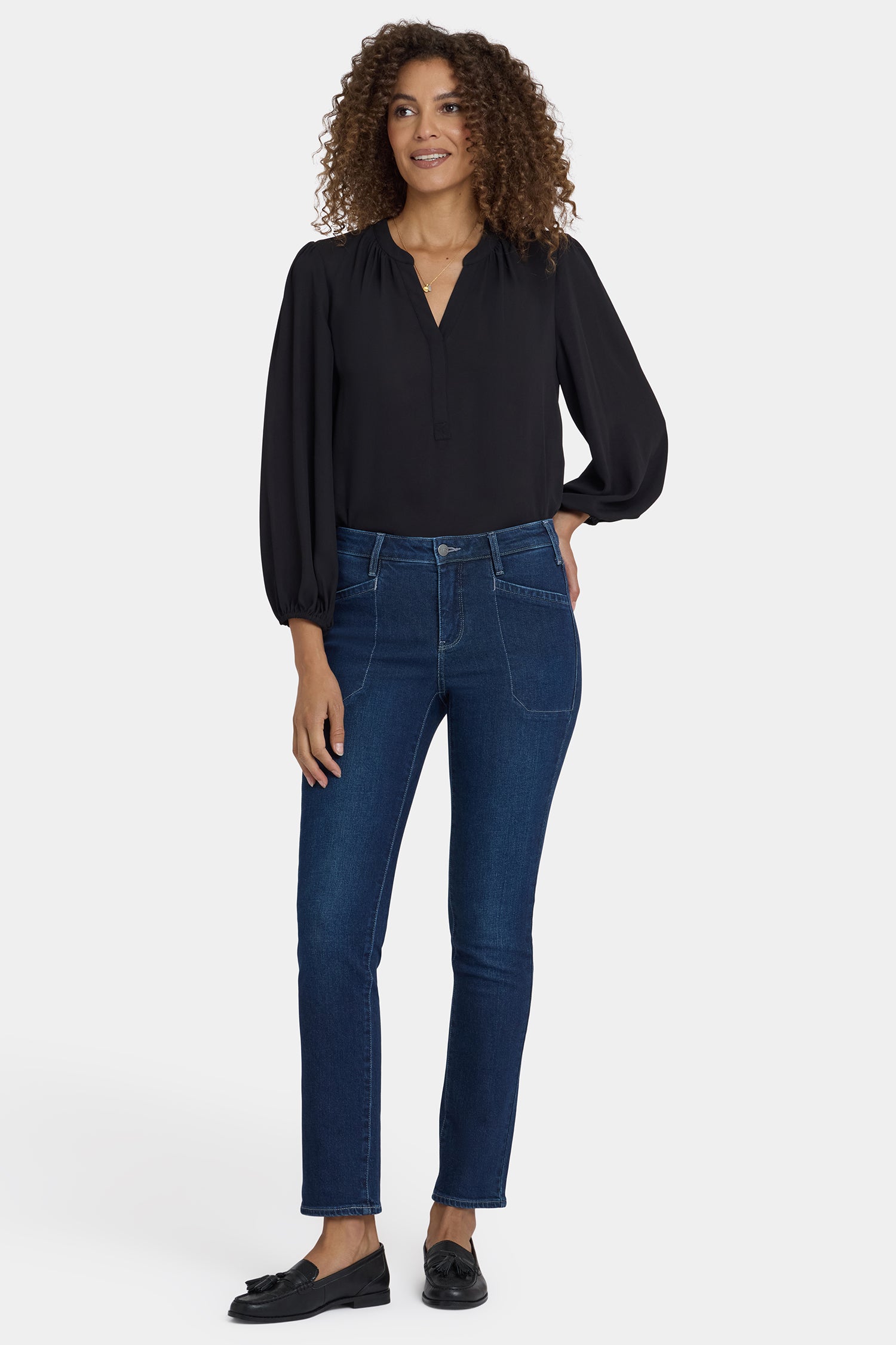 Sheri Slim Jeans In Petite With Utility Pockets - Ink Skyline Blue