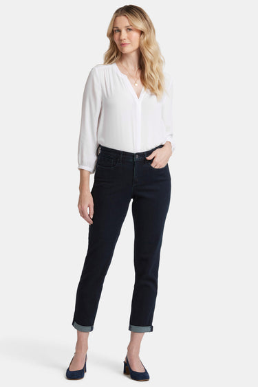 NYDJ Margot Girlfriend Jeans In Petite With Roll Cuffs - Midnight Falls