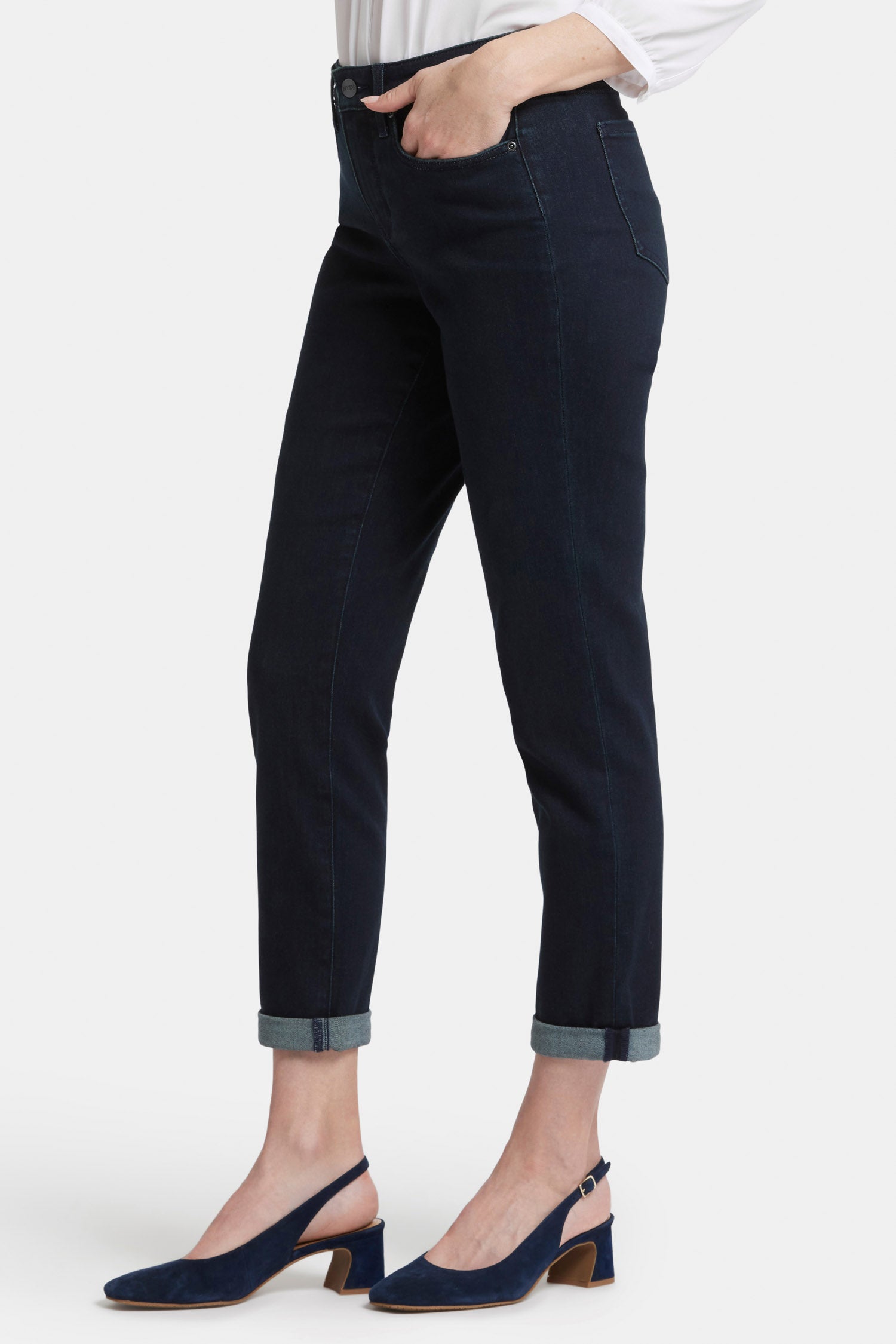 NYDJ Margot Girlfriend Jeans In Petite With Roll Cuffs - Midnight Falls