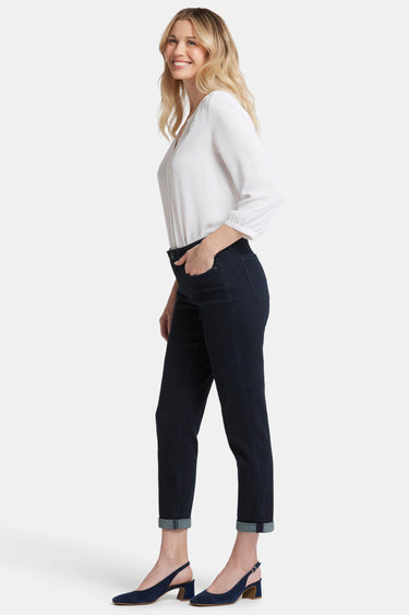 NYDJ Margot Girlfriend Jeans In Petite With Roll Cuffs - Midnight Falls