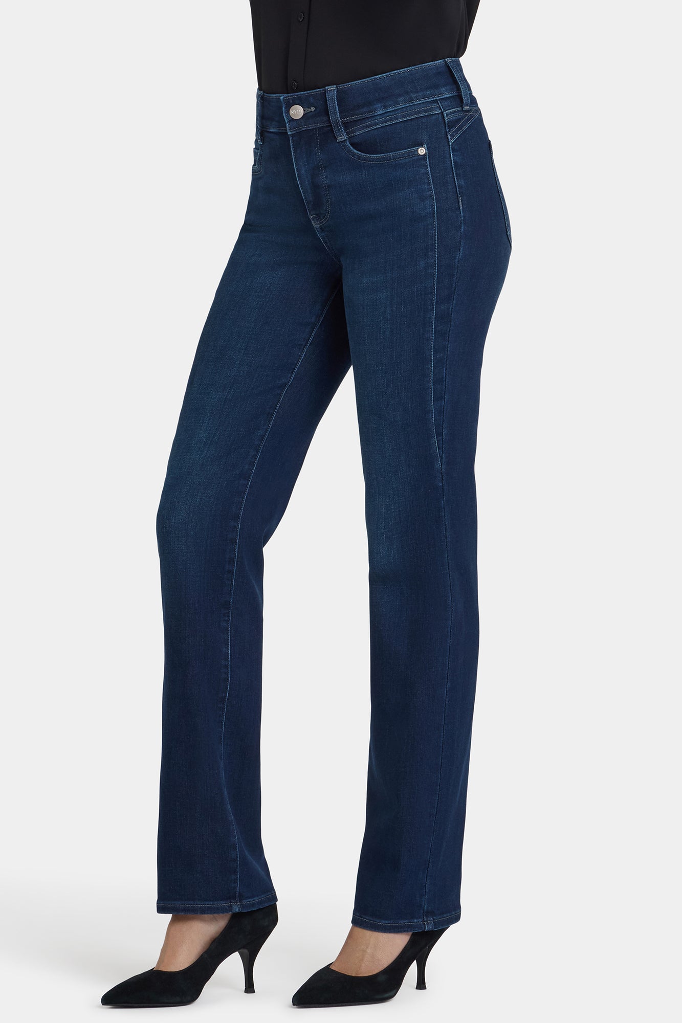 NYDJ Marilyn Straight Jeans In Petite With Paneled Seam Detail - Blackened Blue