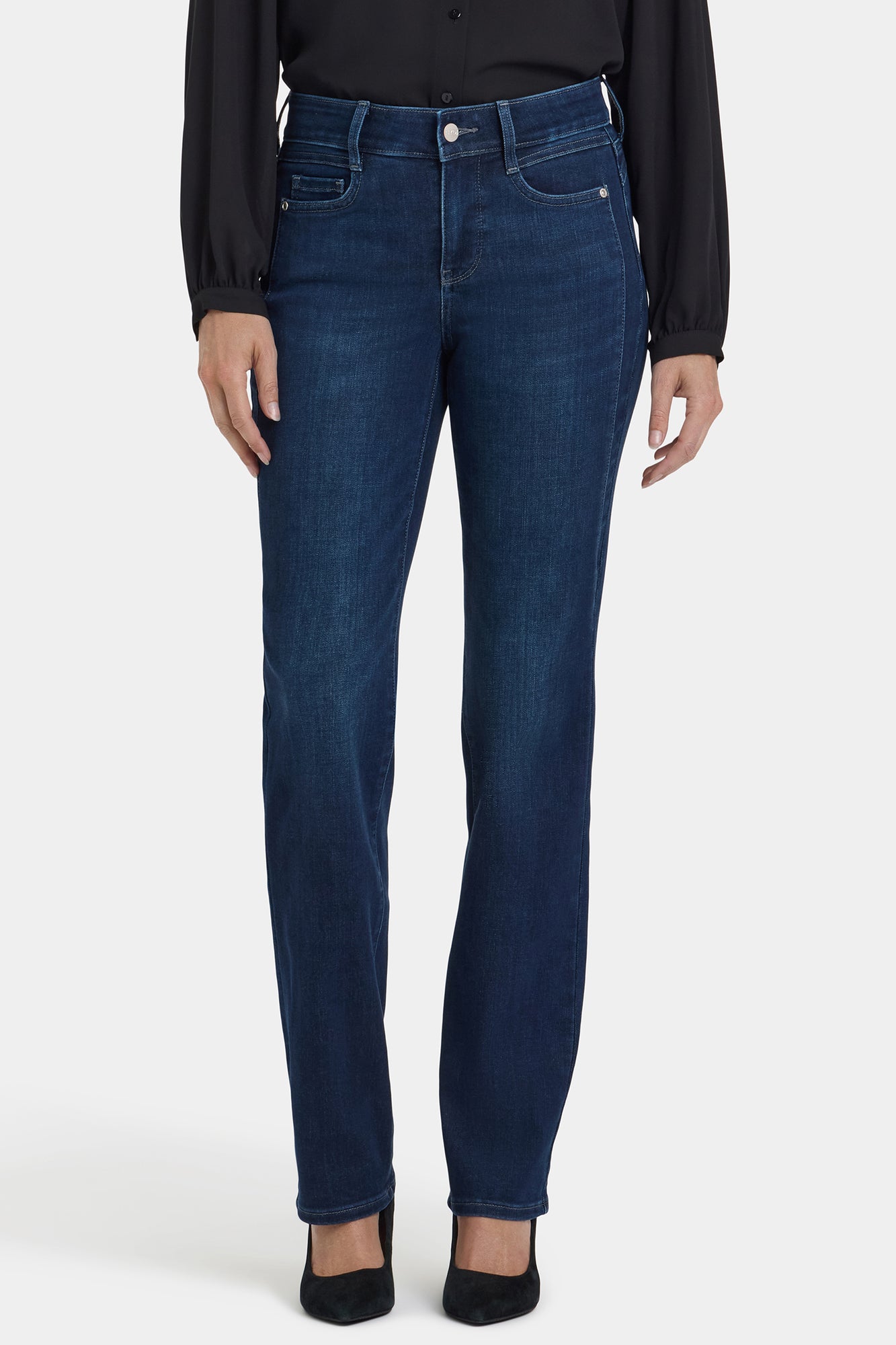 NYDJ Marilyn Straight Jeans In Petite With Paneled Seam Detail - Blackened Blue